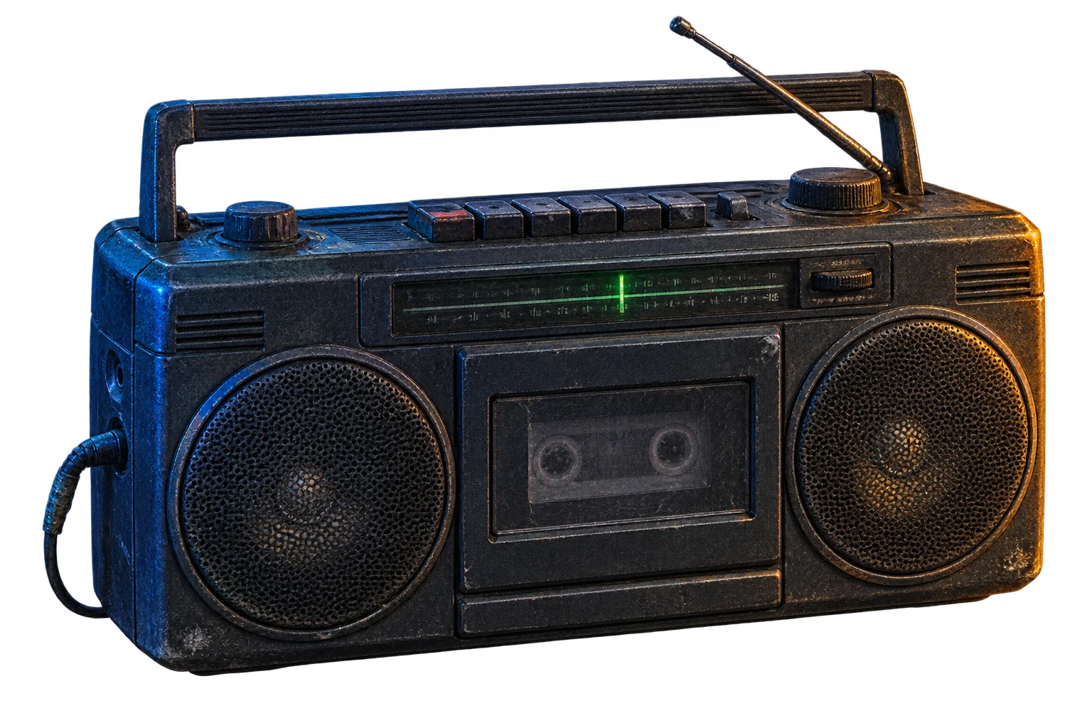 A battered portable cassette radio